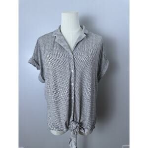 Adrianna Papell Blouse Black & White Short Sleeve Button-up Tie-front Size M